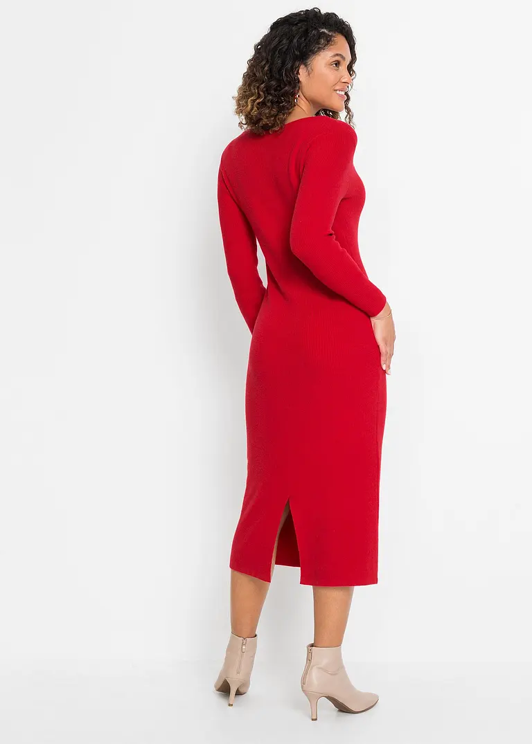 Bonprix Stylisches Strickkleid Mit Dekorativem Schlitz Am Saum Der Rückseite Und Femininer Silhouette