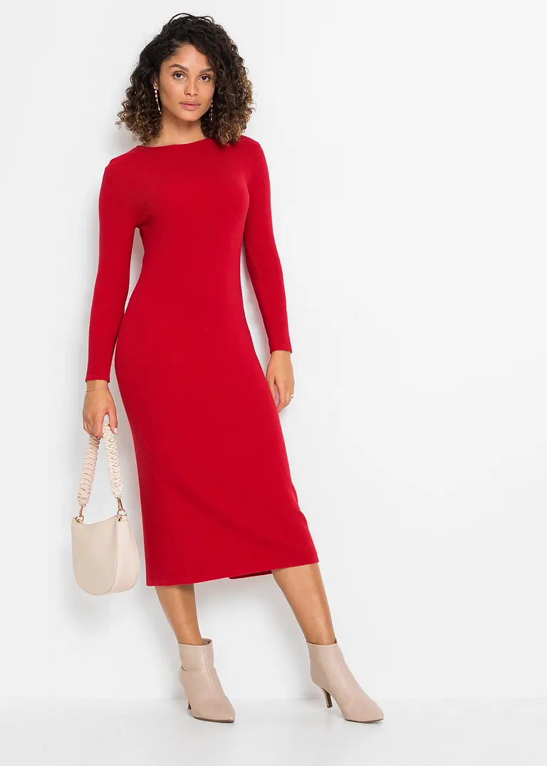Bonprix Stylisches Strickkleid Mit Dekorativem Schlitz Am Saum Der Rückseite Und Femininer Silhouette