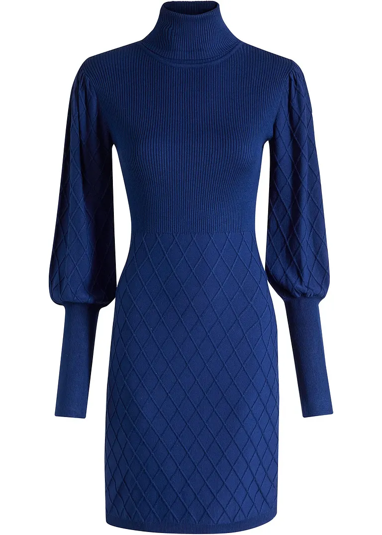bonprix Stylisches Strickkleid mit geshoppten Ärmeln - blau regular