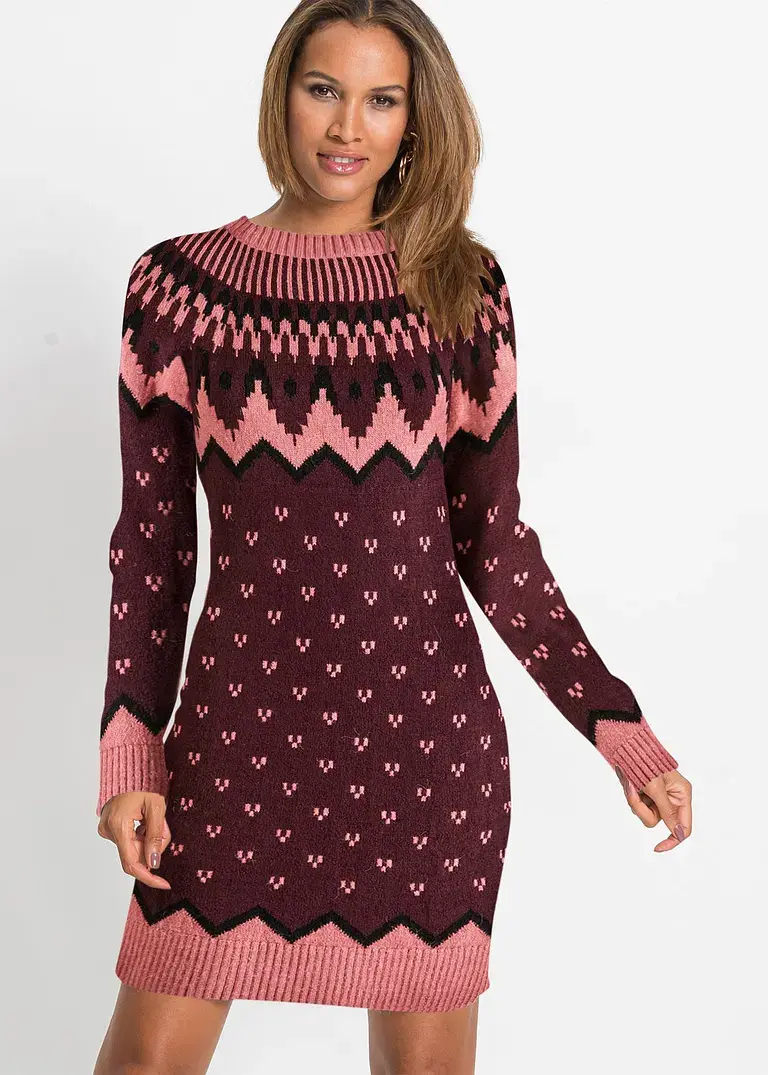 Bonprix Stylisches Strickkleid Mit Schönem Wintermuster - Braun