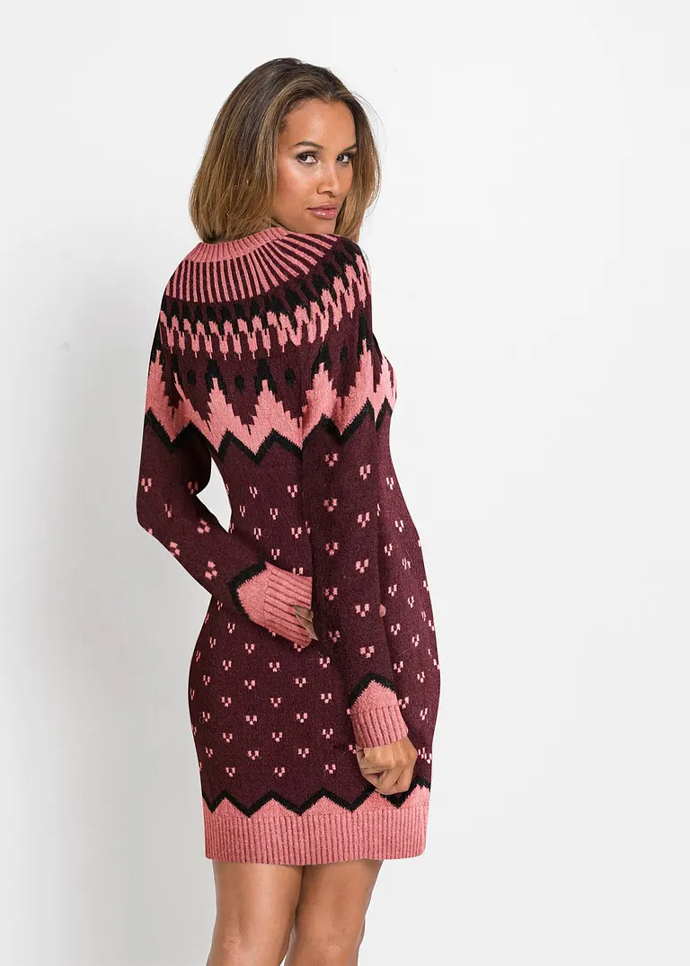 Bonprix Stylisches Strickkleid Mit Schönem Wintermuster - Braun