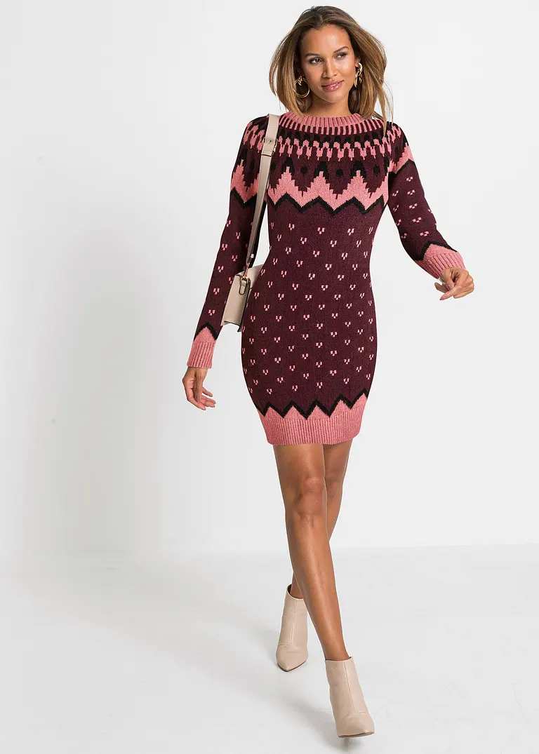 Bonprix Stylisches Strickkleid Mit Schönem Wintermuster - Braun