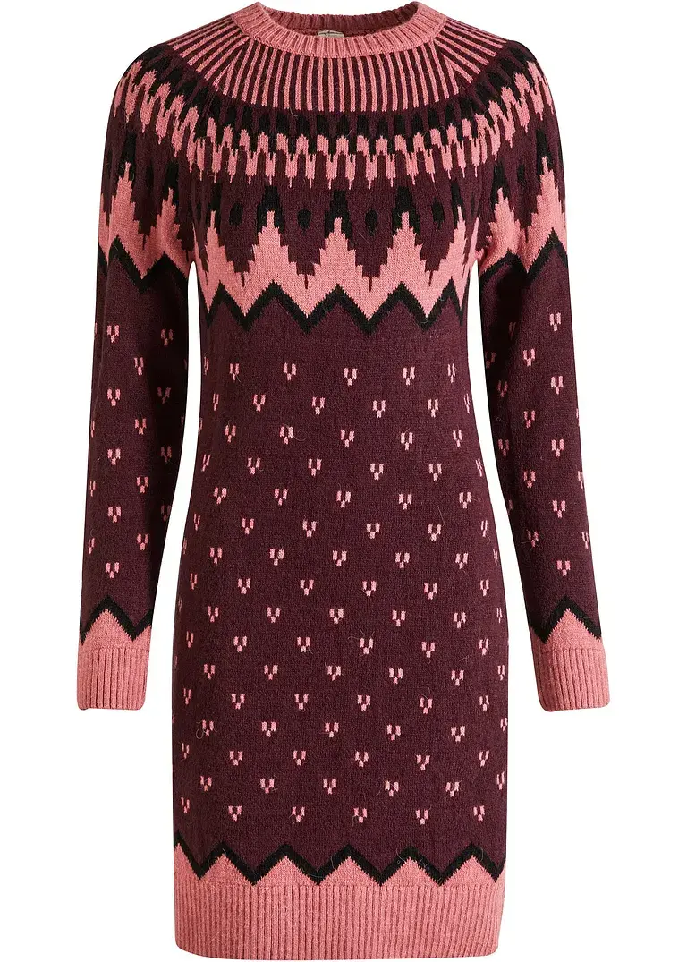 bonprix Stylisches Strickkleid mit schönem Wintermuster - braun