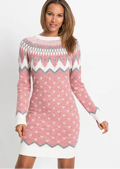 Bonprix Stylisches Strickkleid Mit Schönem Wintermuster - Rosa