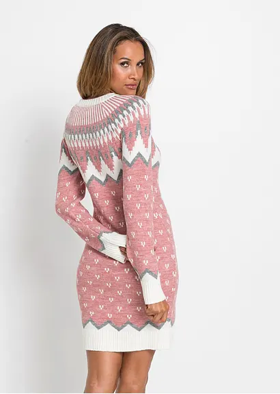 Bonprix Stylisches Strickkleid Mit Schönem Wintermuster - Rosa