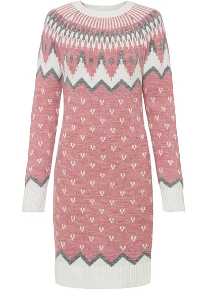 bonprix Stylisches Strickkleid mit schönem Wintermuster - rosa