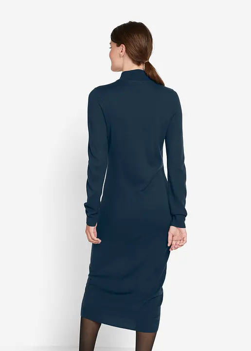 Bonprix Stylisches Strickkleid Mit Stehkragen Langarm - Blau