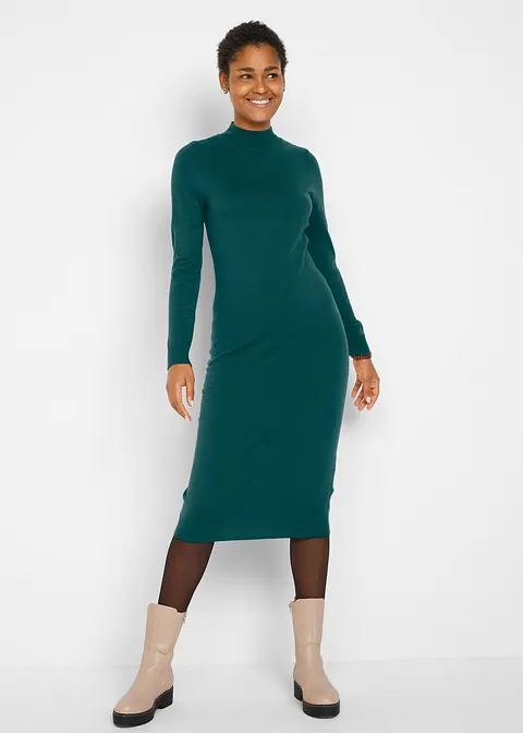 Bonprix Stylisches Strickkleid Mit Stehkragen Langarm - Grün