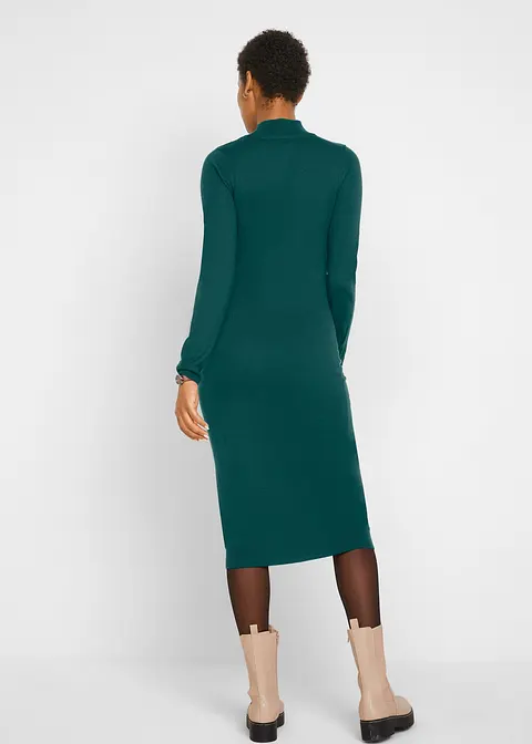 Bonprix Stylisches Strickkleid Mit Stehkragen Langarm - Grün