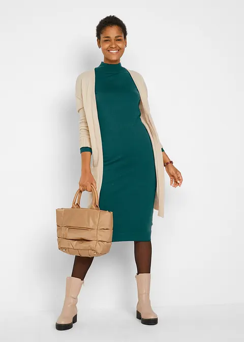 Bonprix Stylisches Strickkleid Mit Stehkragen Langarm - Grün