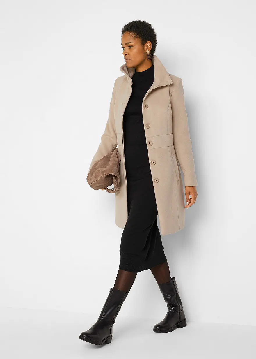 Bonprix Stylisches Strickkleid Mit Stehkragen Langarm - Schwarz - Damen