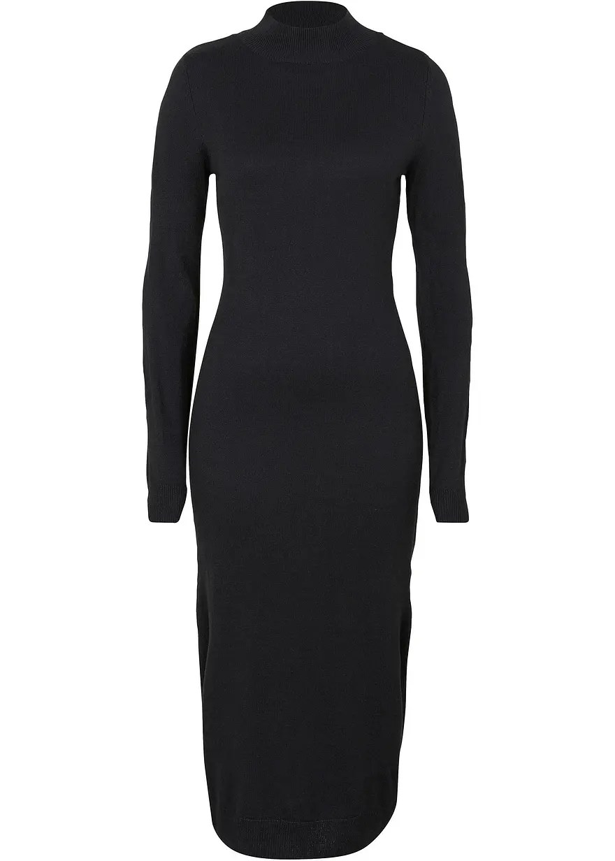 bonprix Stylisches Strickkleid mit Stehkragen langarm - schwarz - Damen