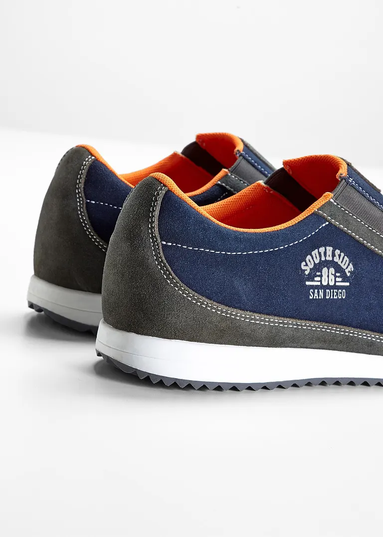 Bonprix Stylisher Lederslipper Mit Elastikeinsatz Am Spann - Blau