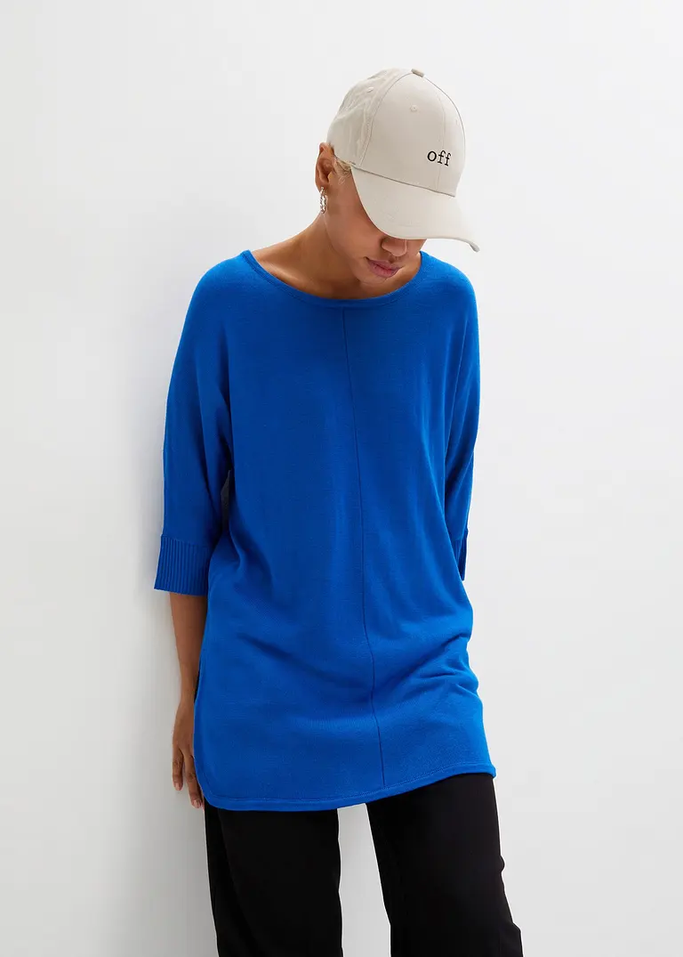 Bonprix Stylisher Strickpullover Mit 3/4-langen Ärmeln - Blau