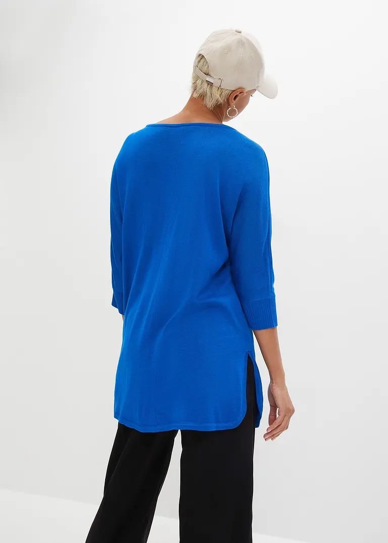 Bonprix Stylisher Strickpullover Mit 3/4-langen Ärmeln - Blau