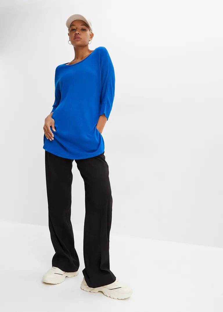 Bonprix Stylisher Strickpullover Mit 3/4-langen Ärmeln - Blau