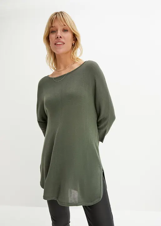 Bonprix Stylisher Strickpullover Mit 3/4-langen Ärmeln - Grün