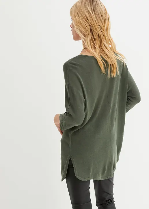 Bonprix Stylisher Strickpullover Mit 3/4-langen Ärmeln - Grün