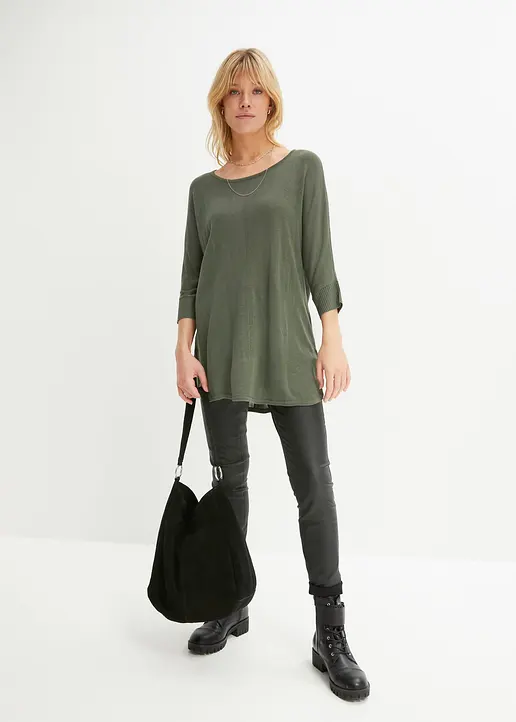 Bonprix Stylisher Strickpullover Mit 3/4-langen Ärmeln - Grün