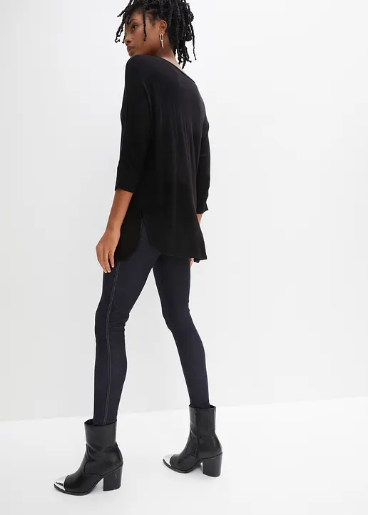 Bonprix Stylisher Strickpullover Mit 3/4-langen Ärmeln - Schwarz - Damen