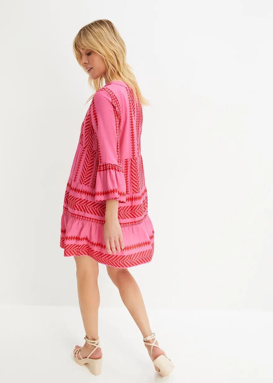 Bonprix Stylishes Kleid Mit V-Ausschnitt Und Ärmel-Volants