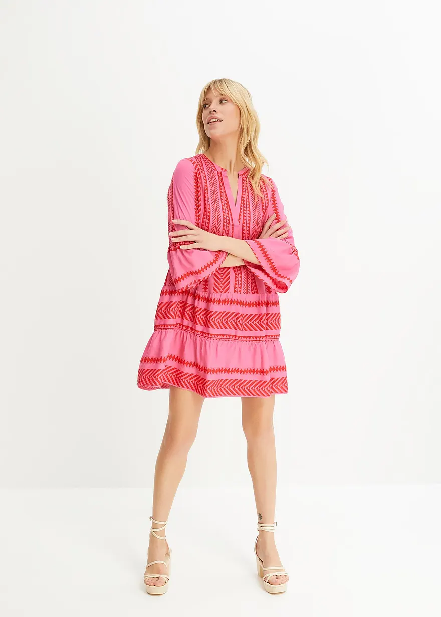 Bonprix Stylishes Kleid Mit V-Ausschnitt Und Ärmel-Volants