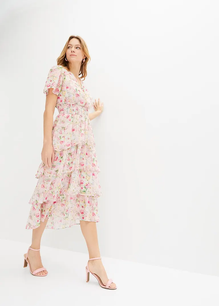 Bonprix Stylishes Maxikleid Mit Blumen-Print - Pink Regular