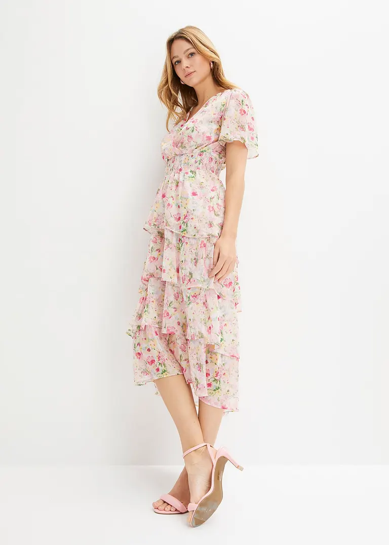 Bonprix Stylishes Maxikleid Mit Blumen-Print - Pink Regular