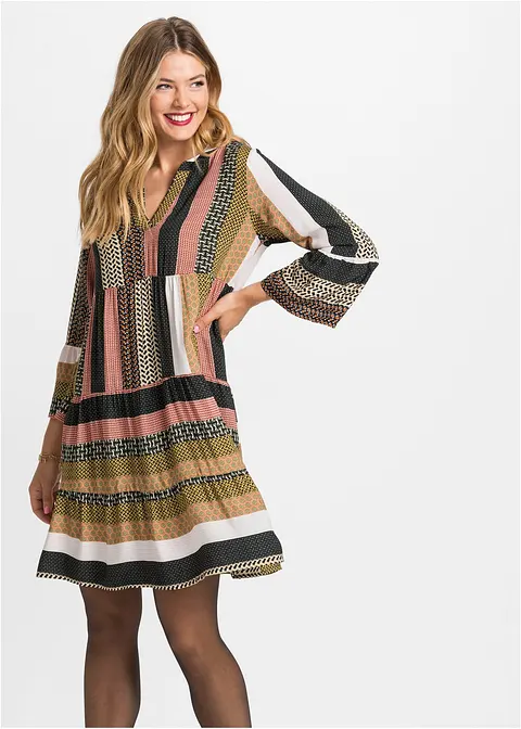 Bonprix Stylishes Patchwork-Kleid Mit Weiten Ärmeln - Damen