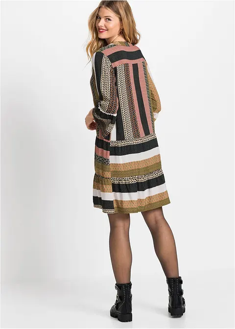 Bonprix Stylishes Patchwork-Kleid Mit Weiten Ärmeln - Damen