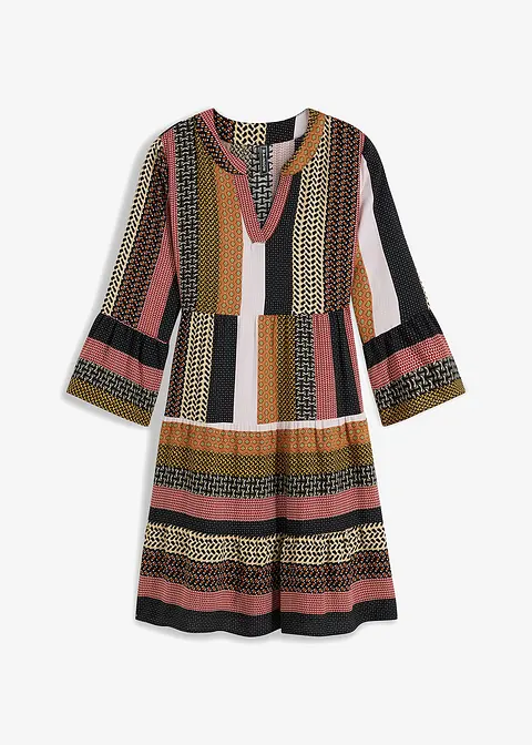 bonprix Stylishes Patchwork-Kleid mit weiten Ärmeln - Damen