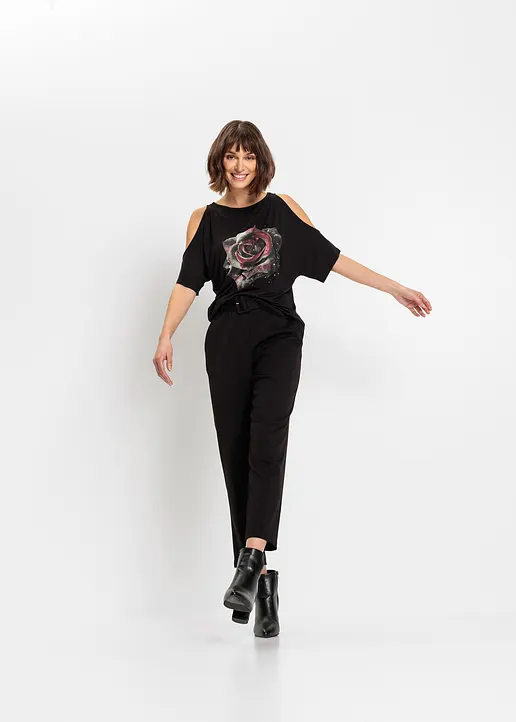 Bonprix Stylishes Shirt Mit Blumen-Print - Schwarz - Damen