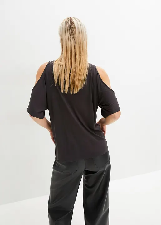 Bonprix Stylishes Shirt Mit Blumen-Print - Schwarz - Damen
