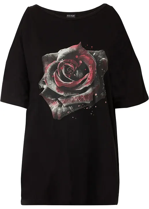 bonprix stylishes Shirt mit Blumen-Print - schwarz - Damen