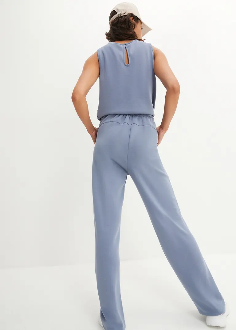 Bonprix Super Weicher Overall Aus Scuba-Material Wide Leg - Blau - Damen
