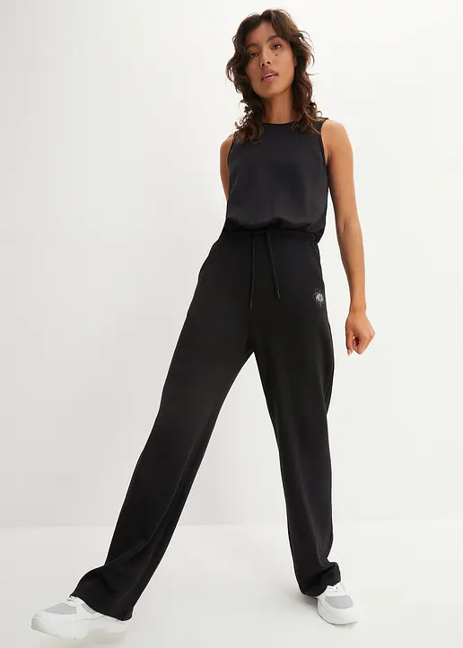 Bonprix Super Weicher Overall Aus Scuba-Material Wide Leg - Schwarz