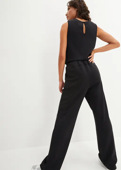 Bonprix Super Weicher Overall Aus Scuba-Material Wide Leg - Schwarz