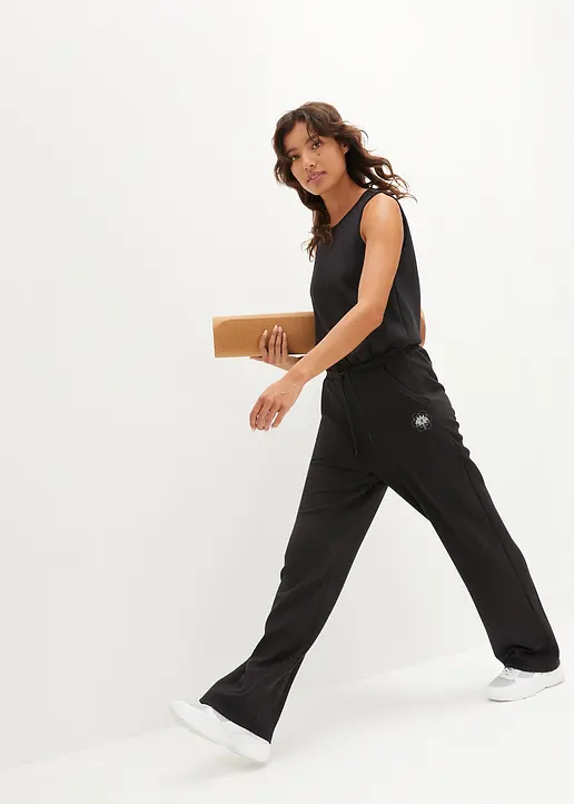 Bonprix Super Weicher Overall Aus Scuba-Material Wide Leg - Schwarz
