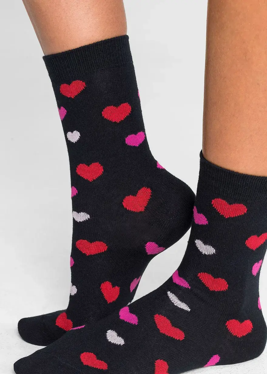 Bonprix Süße Damen Socken Mit Normaler Schafthöhe - Schwarz Gemustert