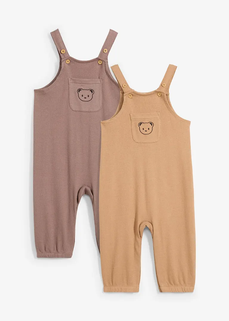 bonprix Süße Latzhosen-Packung mit Knöpfen im Schritt - mittelbraun+camel