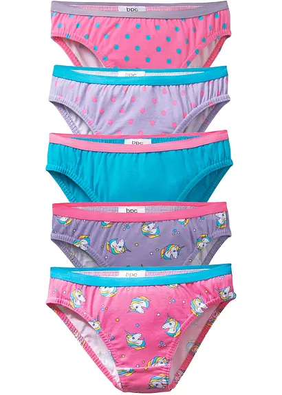 bonprix Süße Mädchen Slips im 5er Pack - karibikblau/flamingopink/weiß