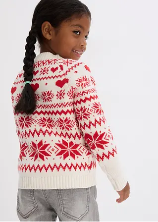 Bonprix Süße Mädchen Strickjacke Mit Winterlichem Norwegermuster - Weiß