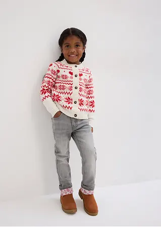 Bonprix Süße Mädchen Strickjacke Mit Winterlichem Norwegermuster - Weiß