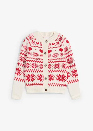 bonprix Süße Mädchen Strickjacke mit winterlichem Norwegermuster - weiß