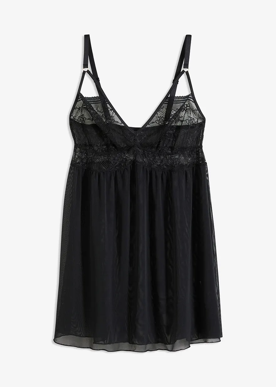 bonprix Süßes Babydoll mit Spitze in verführerischem Look - schwarz