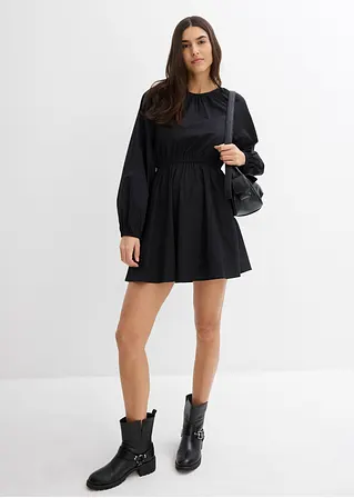Bonprix Süßes Blusenkleid Aus Popeline - Schwarz - Damen