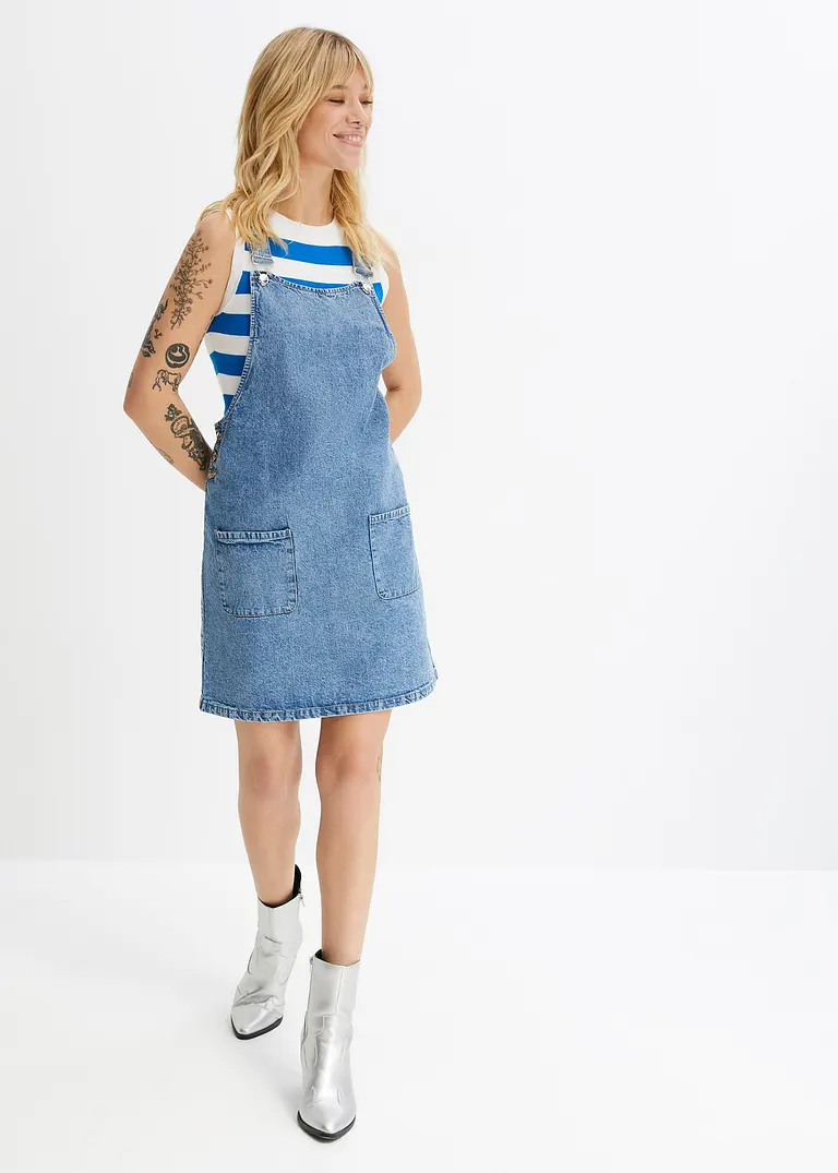 Bonprix Süßes Latzkleid Mit Zwei Taschen - Blau - Damen
