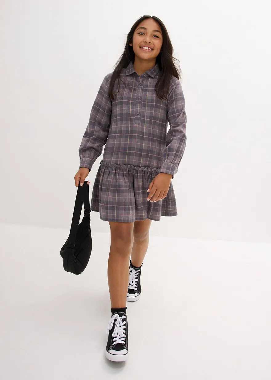 Bonprix Süßes Mädchen Kleid Mit Karomuster - Grau - Kinder