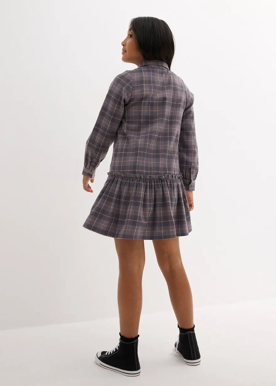 Bonprix Süßes Mädchen Kleid Mit Karomuster - Grau - Kinder