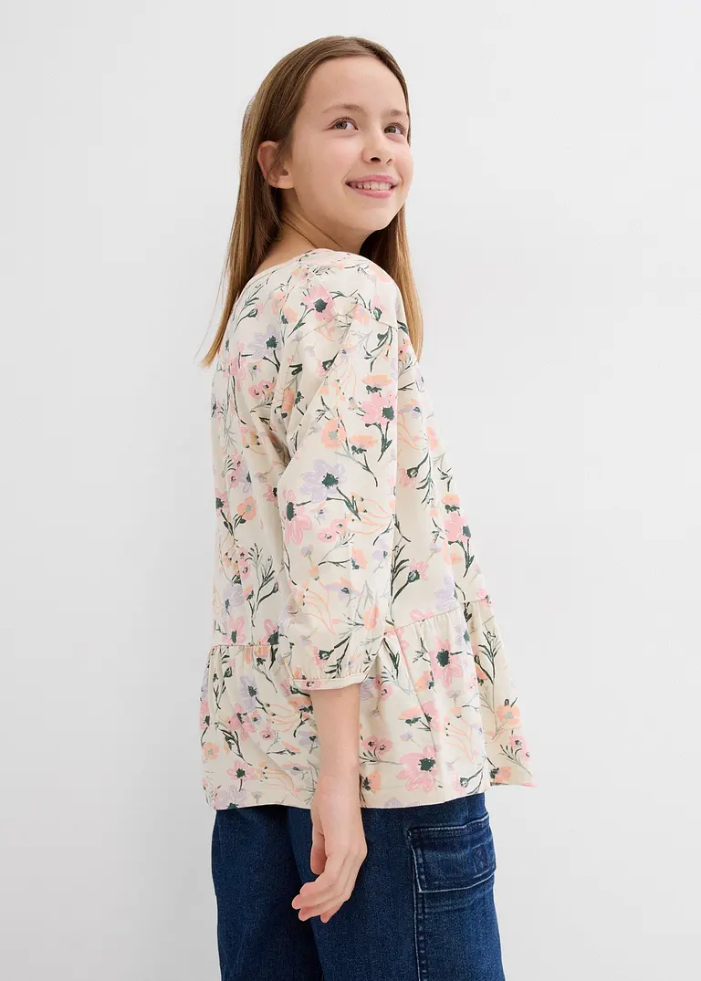 Bonprix Süßes Mädchen Shirt Mit Volants - Beige - Kinder